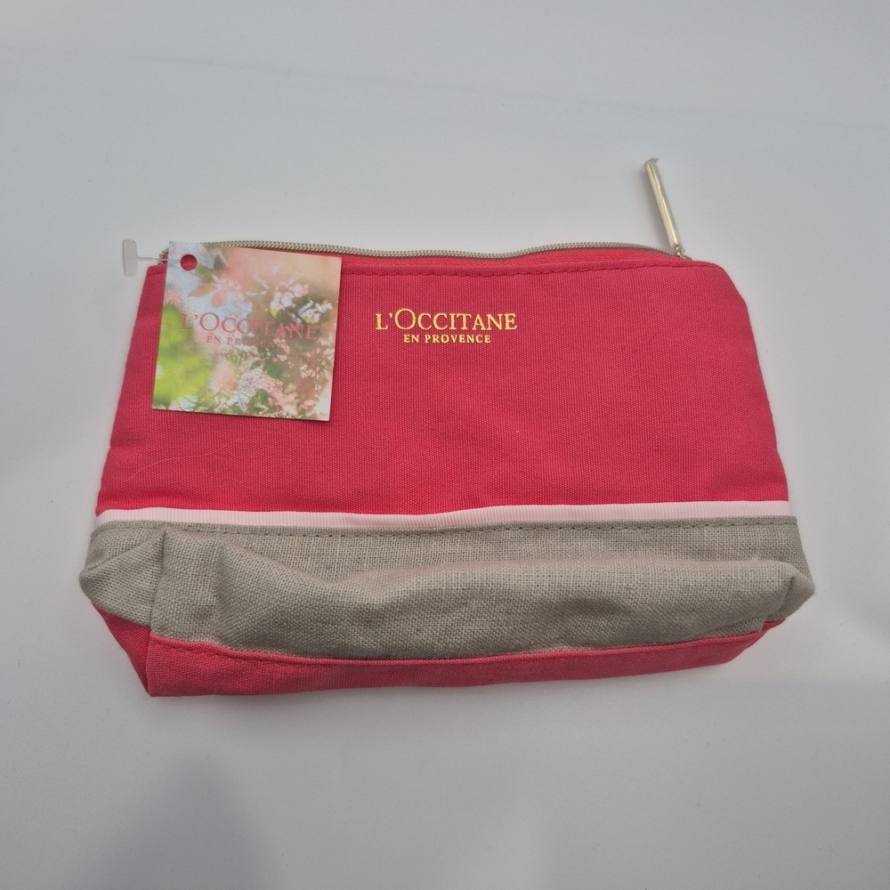 L'OCCITANE en Provence Pink Beige Fabric Makeup Bag with Zipper Pouch